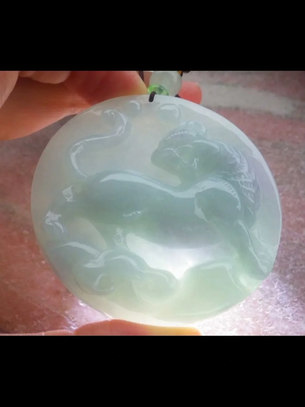 exquisite carved Certificate Jadeite jade light green wealth Tiger pendant